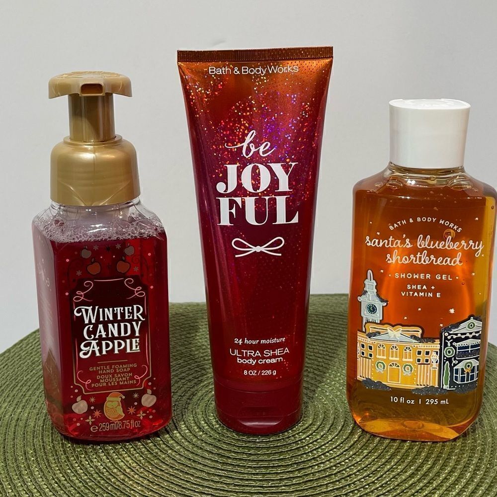 BBW Santa’s Blueberry Shortbread, Winter Candy Apple & Be Joyful set of 3 NWT